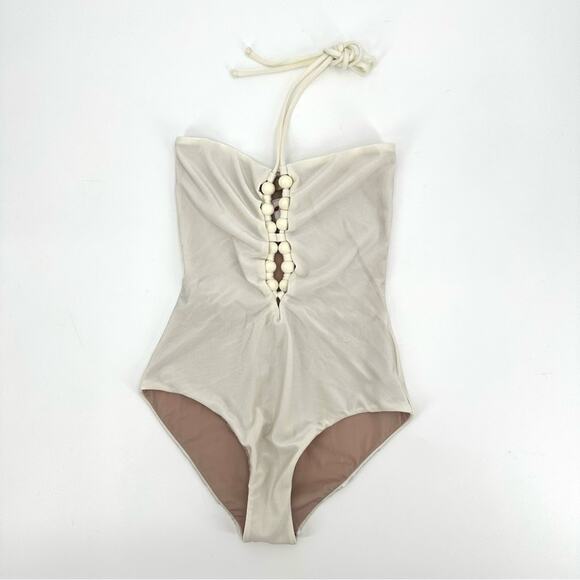 Adriana Degreas Golden Age Solid Halterneck Swimsuit in off white Size M - Picture 3 of 16
